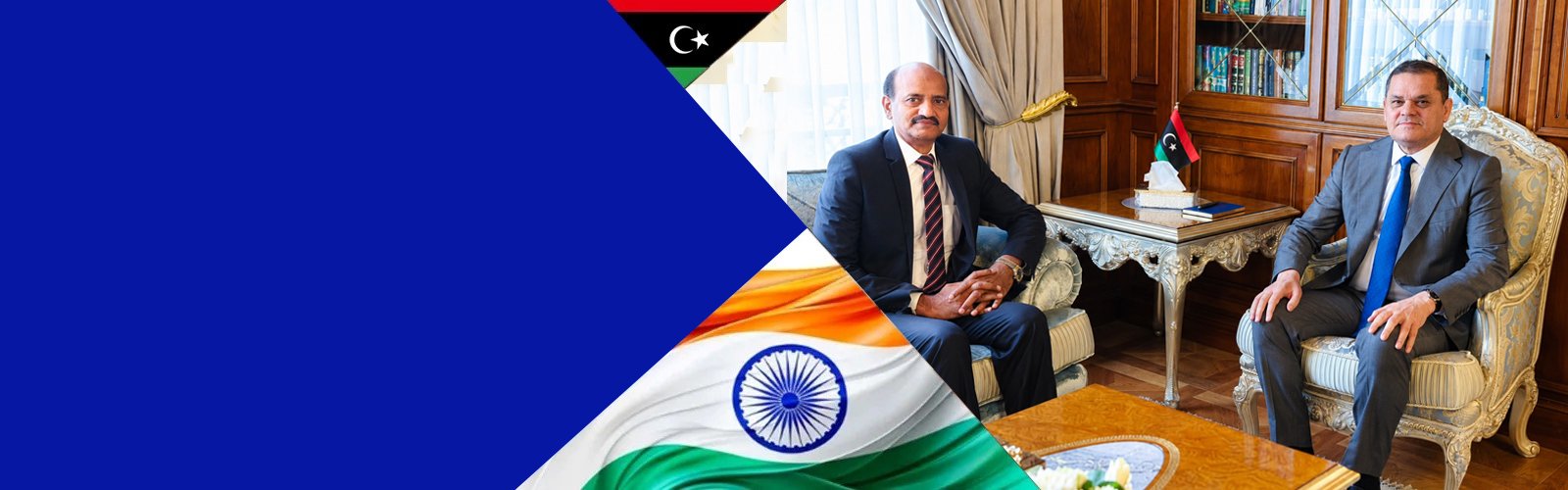 <div class="carousel-caption text-start">
<p class="welcome-line mb-2 delay-1" style="text-align: left;">Hon&rsquo;ble Prime Minister in the Govt of National Unity, State of Libya Abdul Hamid Dbeibeh receives in his office Ambassador of India Dr. Hifzur Rahman on 12 May 2026</p>
</div>